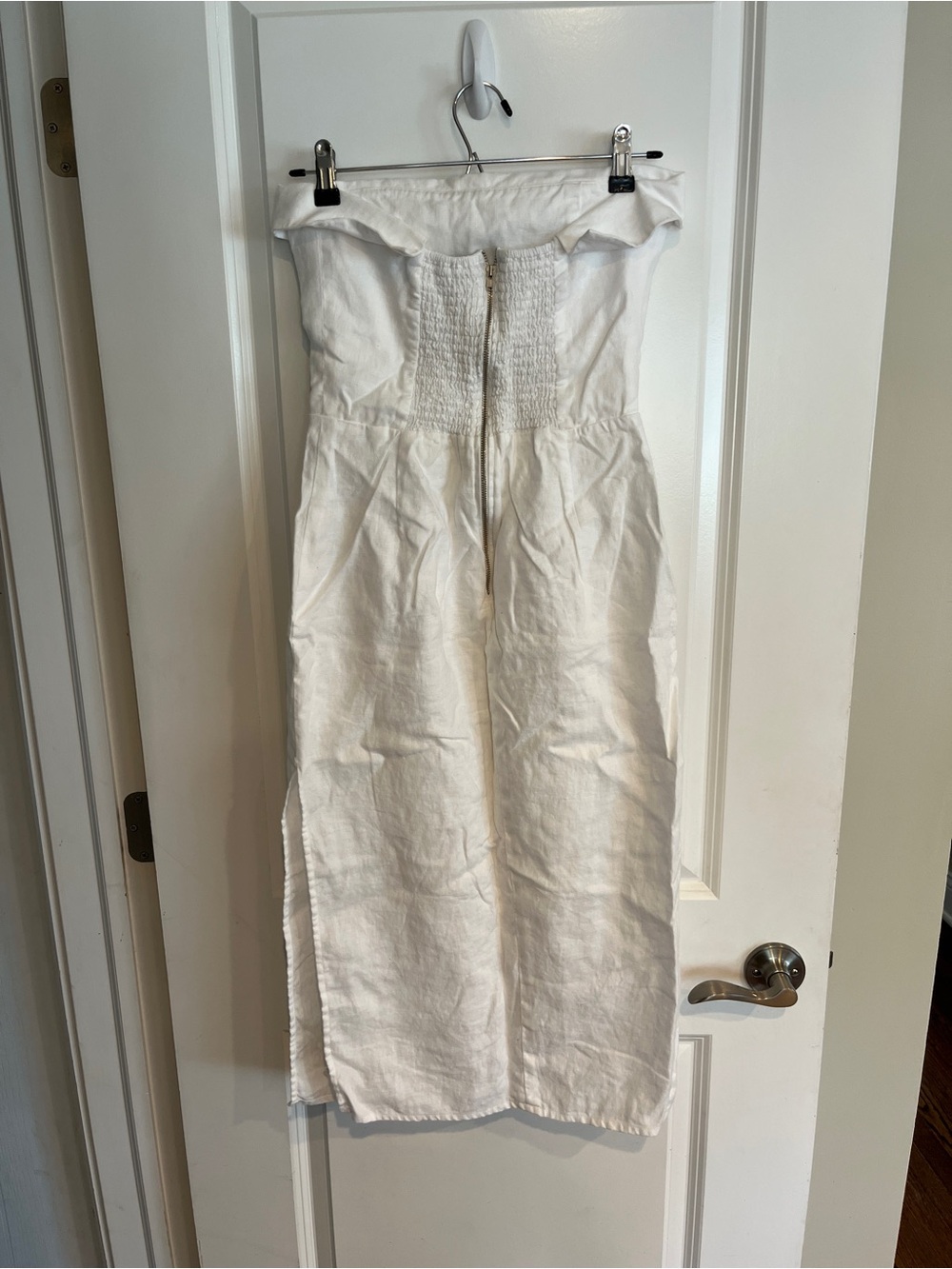 Reformation Marcella White Linen Strapless Midi Dress with Side Slit - Picture 4 of 16